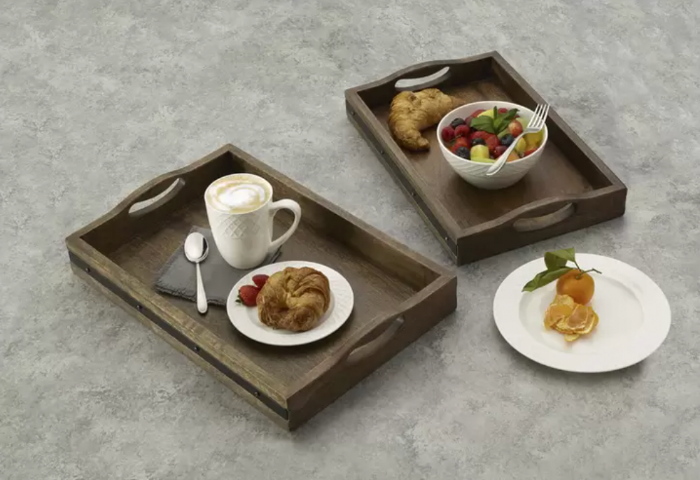 Mikasa Mango Wood Serving Trays 2 Piece Set For Serve Beverages & Snacks