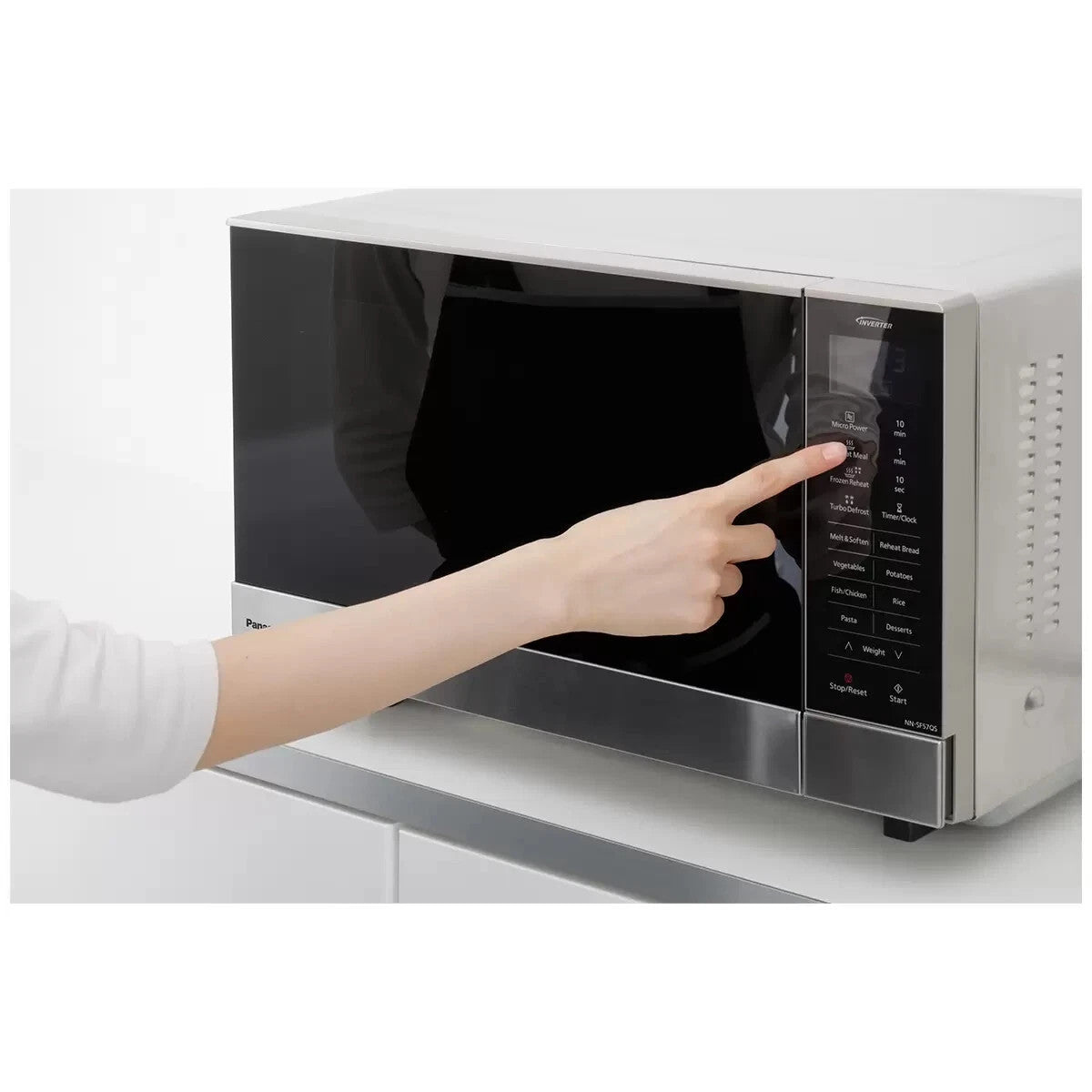 SILVER Panasonic® 27L Flatbed Inverter 1000W Microwave OVEN 7 Menus NNSF57QSQPQ