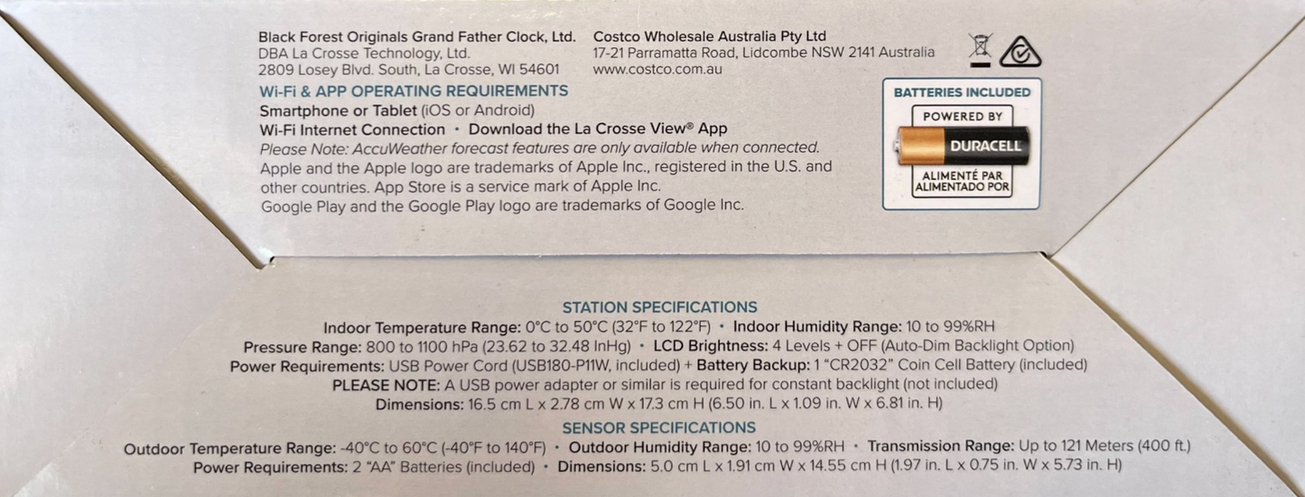La Crosse Smart Wi-Fi Colour Weather Forecast Station Android iPhone App Monitor