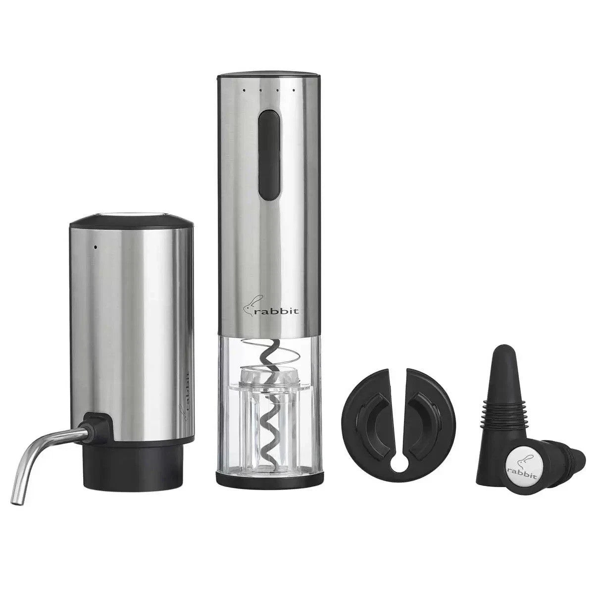 Rabbit 5 Piece Set Electric Corkscrew, Wine Aerator Foil Cutter, Bottle Stoper