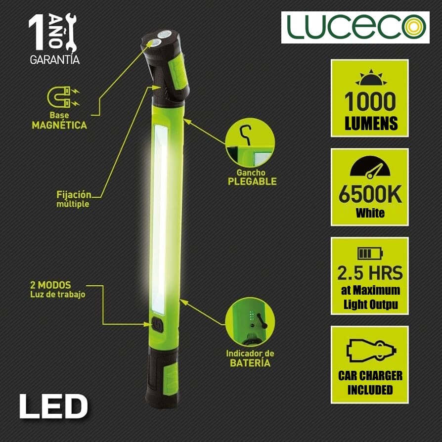 Luceco 10W LED Rechargeable Inspection Light 1000 Lumens Multi Position Car Work