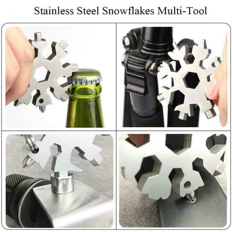 18 in 1 Stainless steel Multi-tool Snowflake Spanner Keychain Wrench Screwdriver