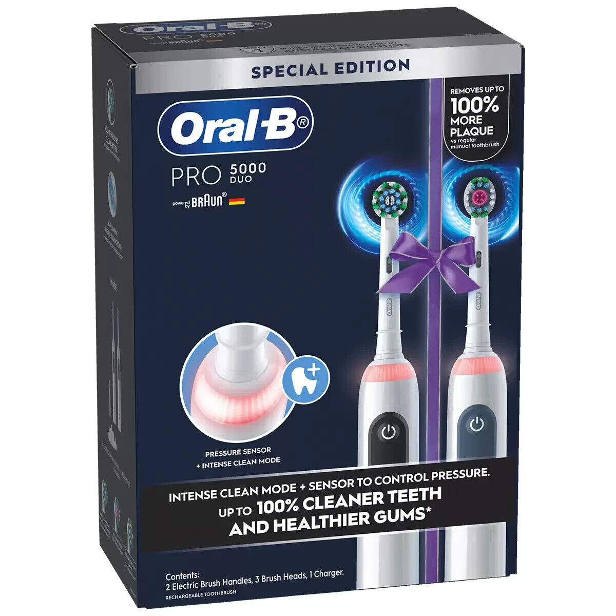 Oral-B Pro 5000 Electric Toothbrush Duo Pack Rechargeable PRESSURE SENSOR BRAUN