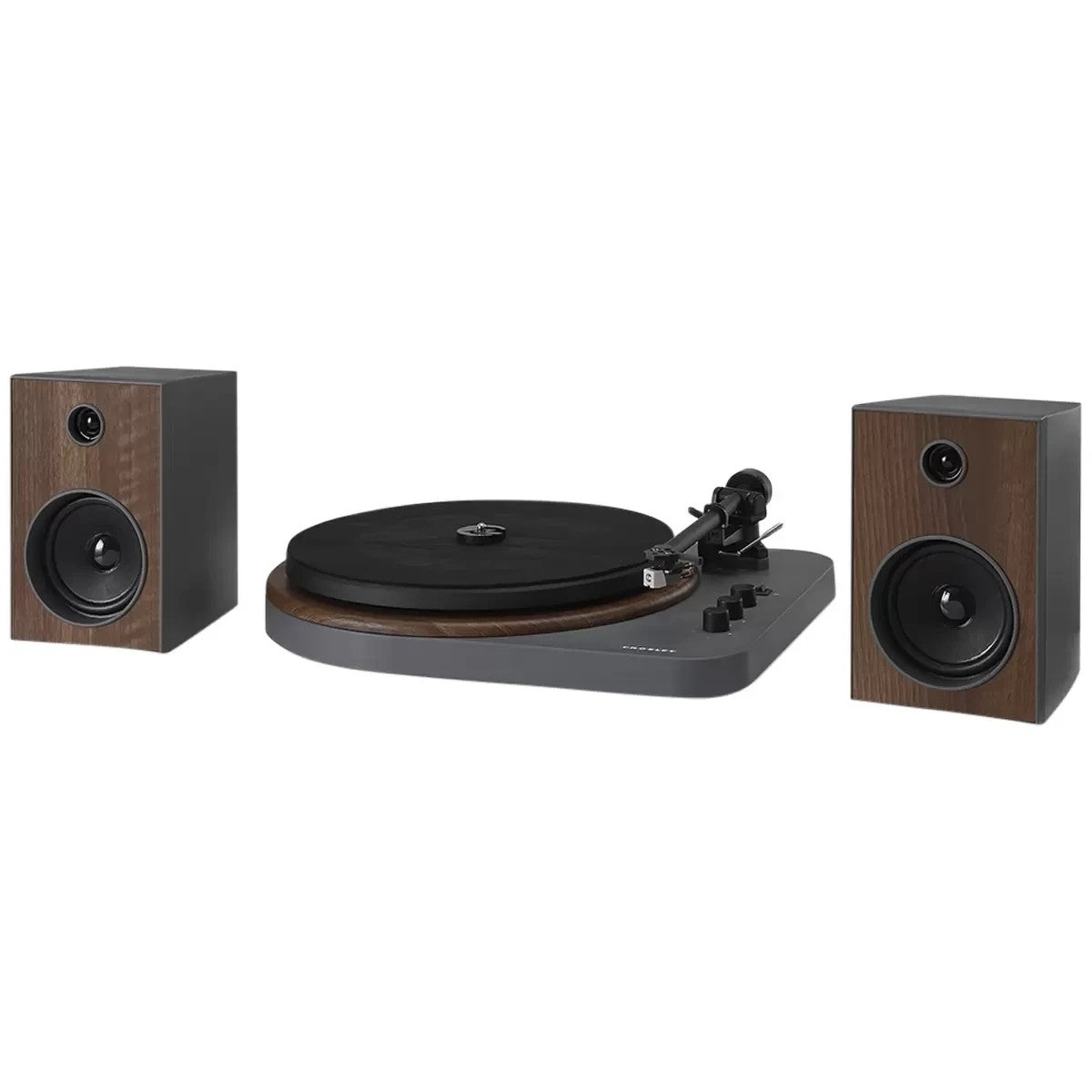 Crosley T160 Turntable Shelf System Record Player With Stereo Speakers Grey