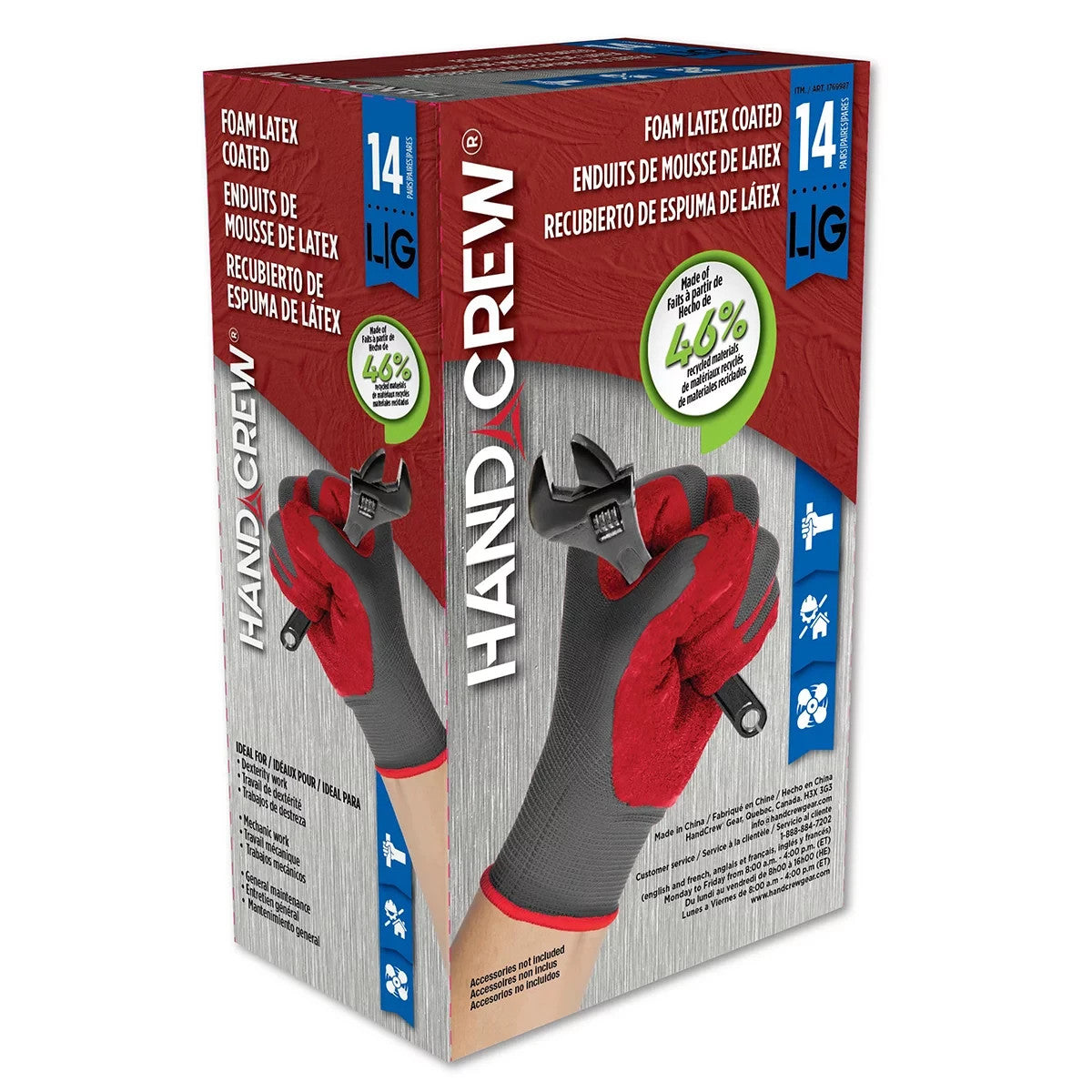 Box Of 14 Hand Crew Latex Work, Multiuse Gloves, Foam Latex Handcrew - Large