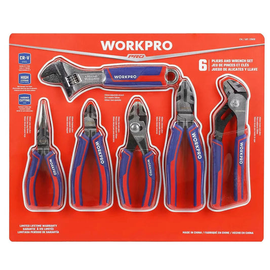 Workpro 6 Piece Wrench Pliers Tool Set Easy Cutting Bi Material Handle Anti Slip