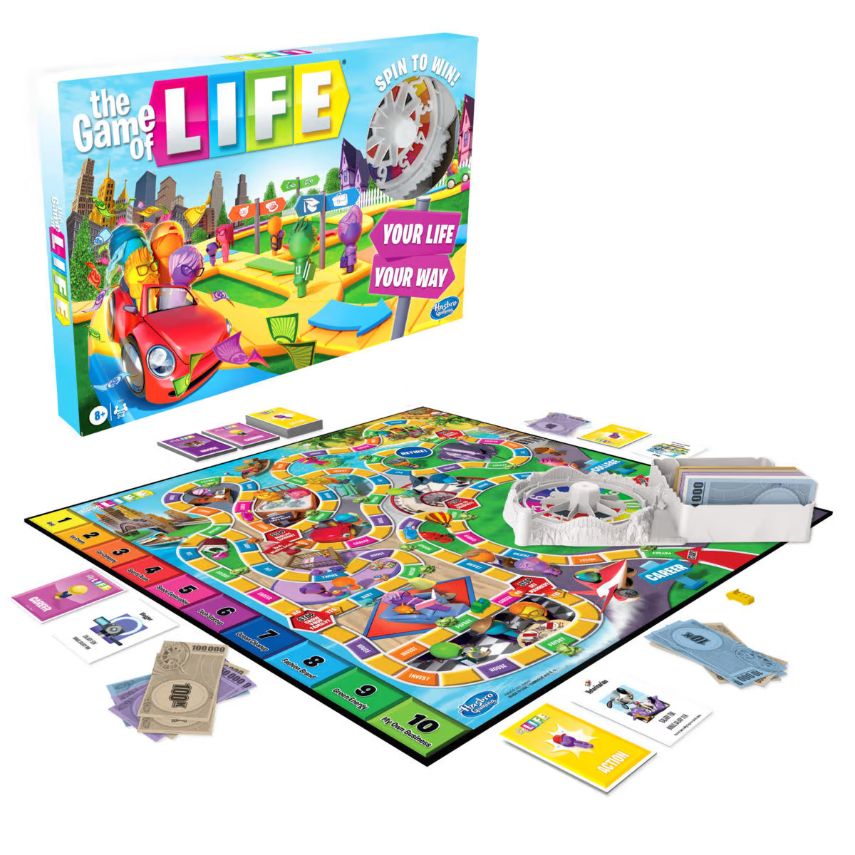 The Game Of Life Board Game Action Cards Gameboard 2-4 Players for Family Kids