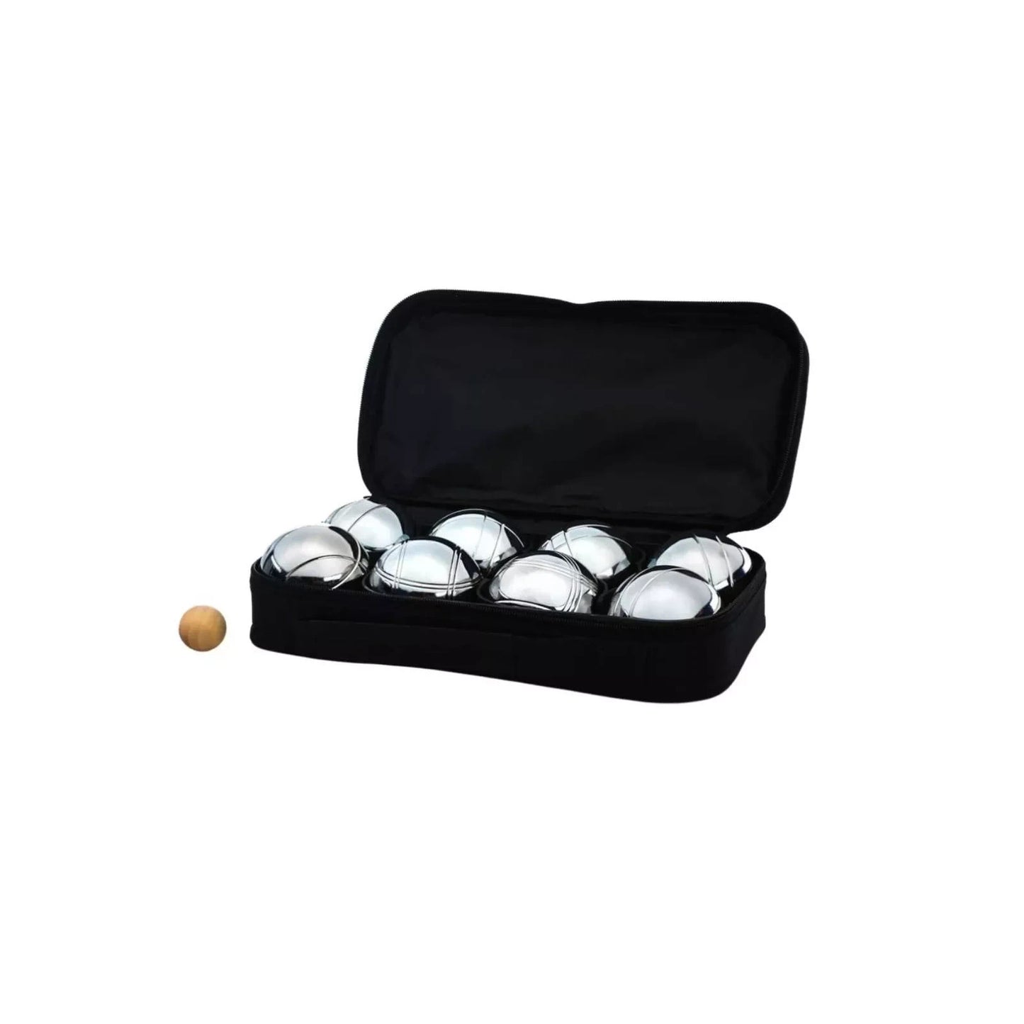 Silver metal Pétanque bocce balls set with a set of rules (Jenjo Games)