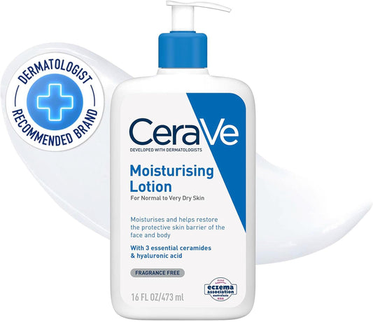Cerave Moisturising Lotion for rmal to Very Dry Skin, Daily Body & Face Moisturiser, Moisturises and Helps Restore the Protective Skin Barrier, Hyaluronic Acid + Ceramides, Fragrance Free, 473Ml
