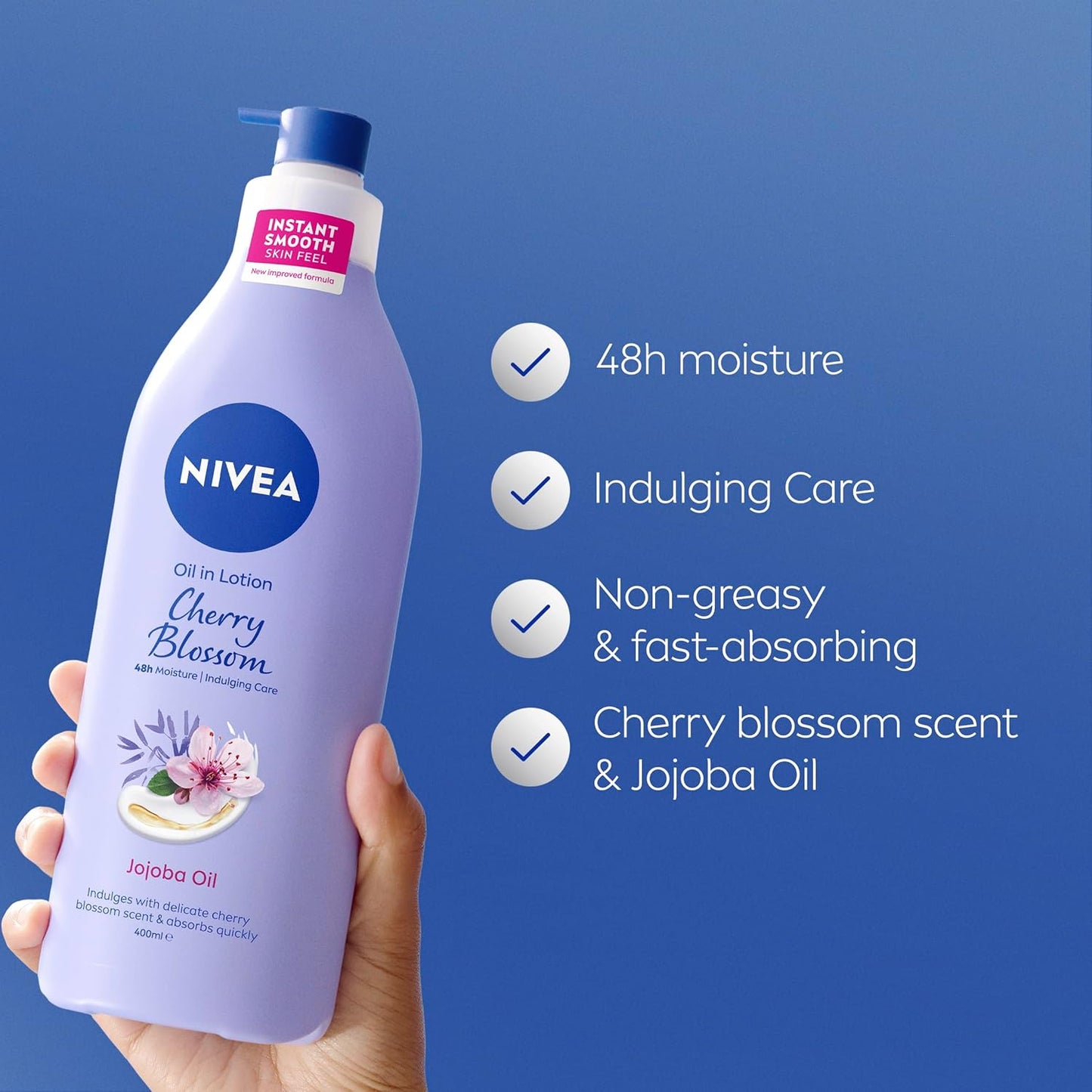 Oil-Infused Body Lotion with Cherry Blossom & Jojoba Oil 400Ml | 48-Hour Hydration | for Soft, Smooth Skin | Delicate Floral Scent | Fast-Absorbing Formula | for Normal to Dry Skin