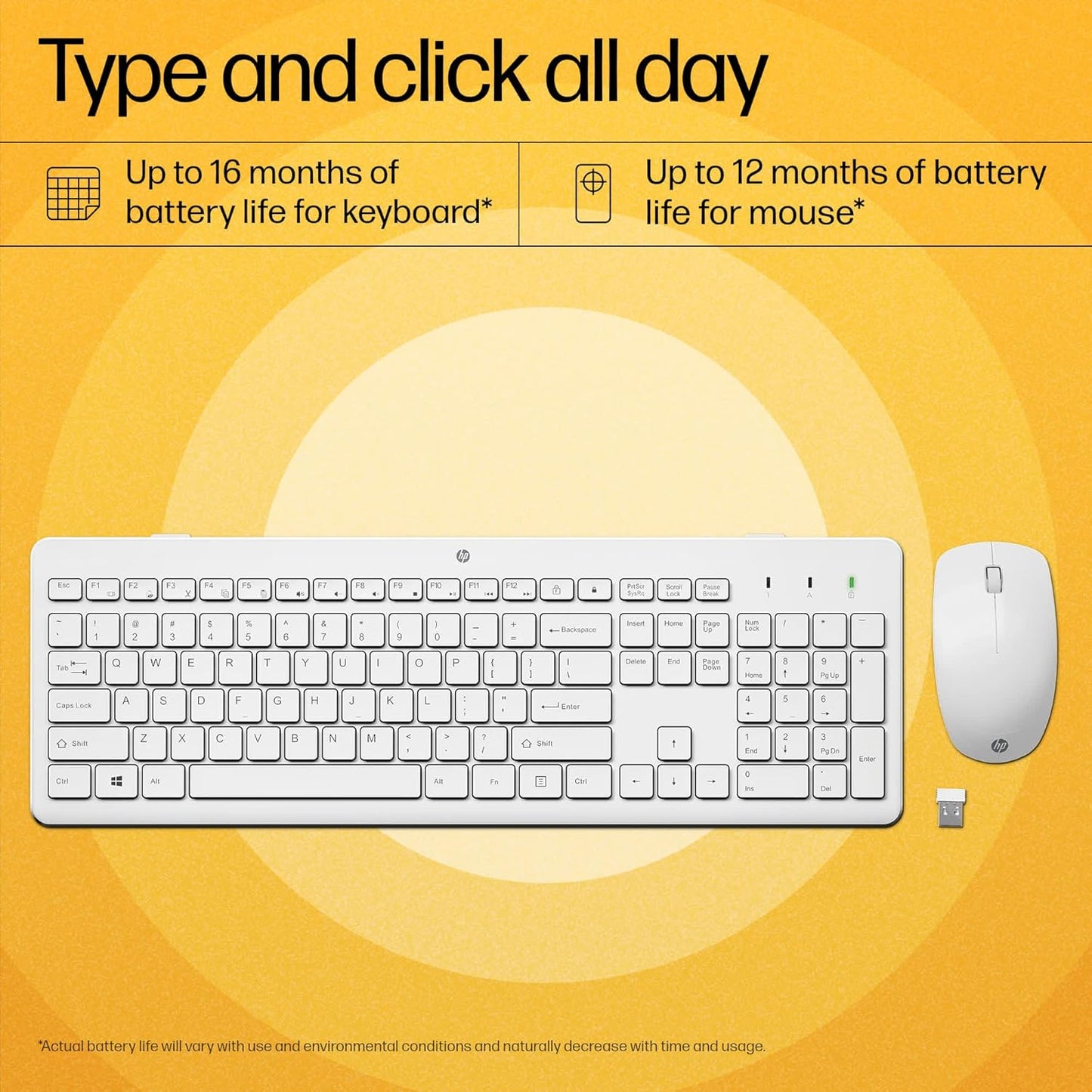 HP 230 Wireless 2.4GHz Full-size Keyboard and Mouse Set White Colour