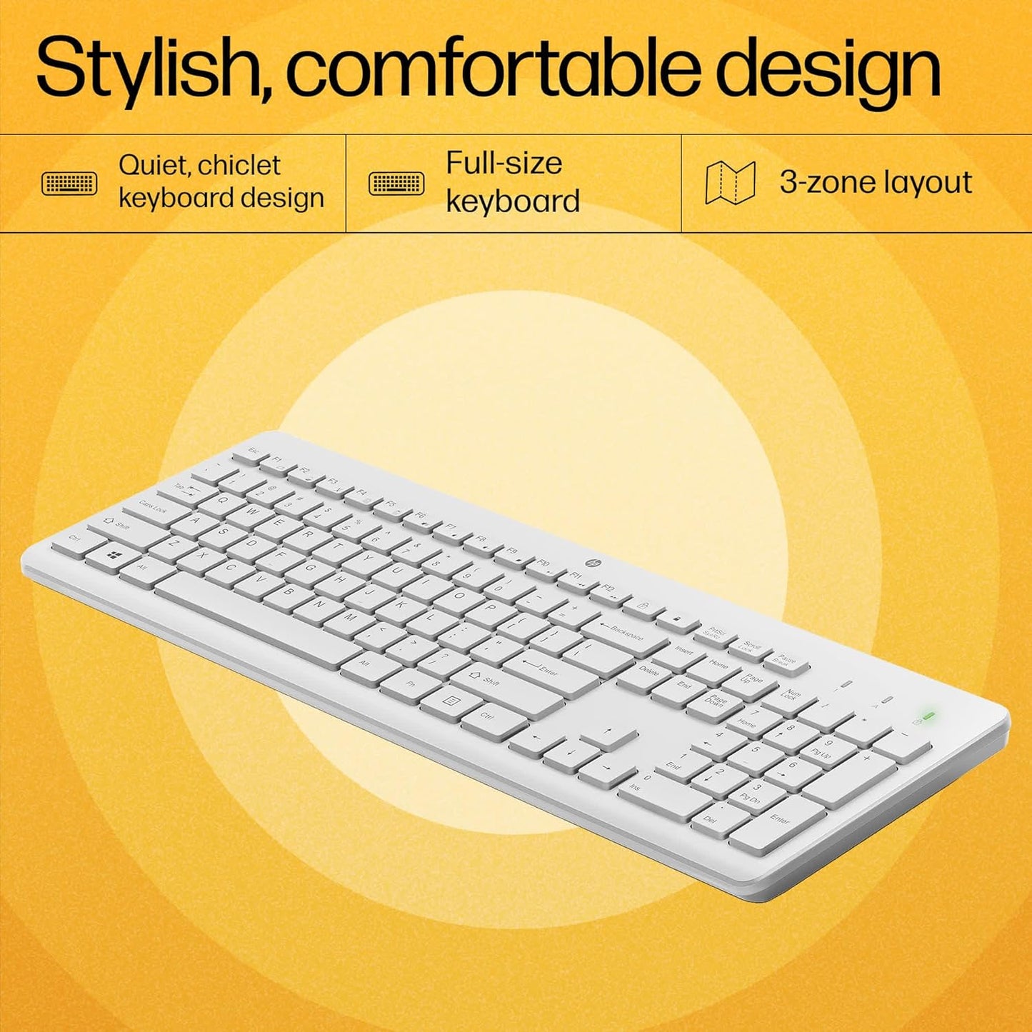 HP 230 Wireless 2.4GHz Full-size Keyboard and Mouse Set White Colour