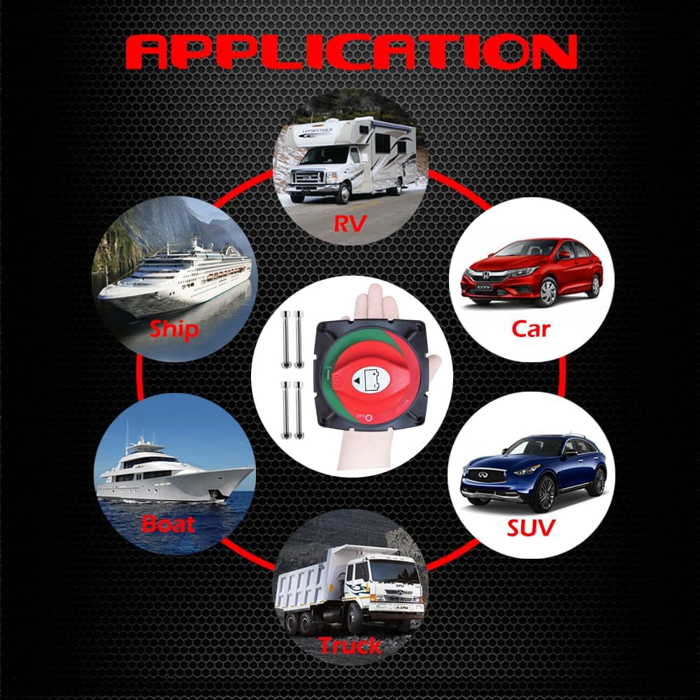 High Current Battery Switch, 12-48 V Battery Master Cut Disconnect Switch Isolator for Marine Boat, Ship, Yacht, RV, Truck (On/Off, High Current)