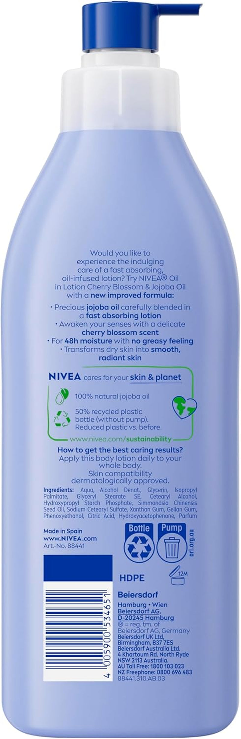 Oil-Infused Body Lotion with Cherry Blossom & Jojoba Oil 400Ml | 48-Hour Hydration | for Soft, Smooth Skin | Delicate Floral Scent | Fast-Absorbing Formula | for Normal to Dry Skin