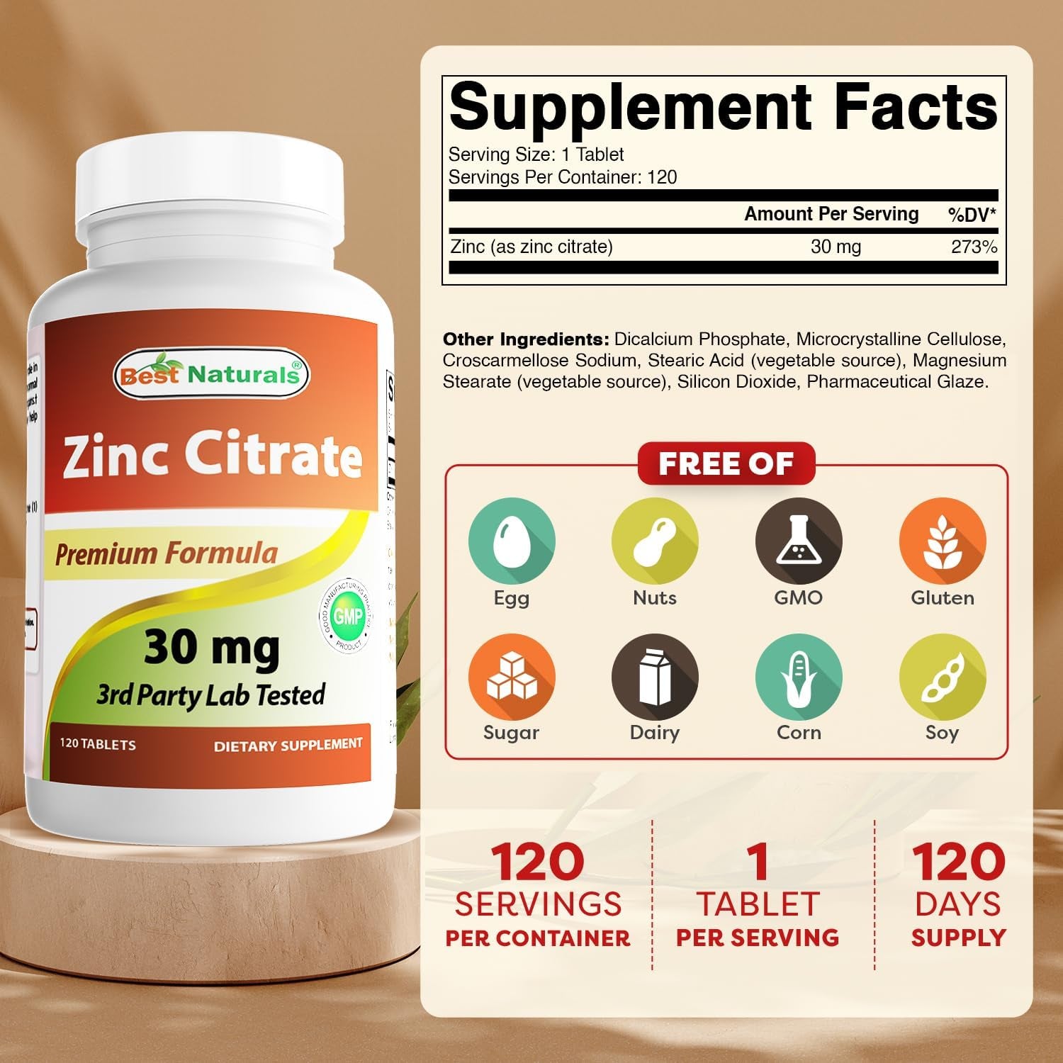 Zinc Citrate 30 Mg - Immune Support - 120 Tablets