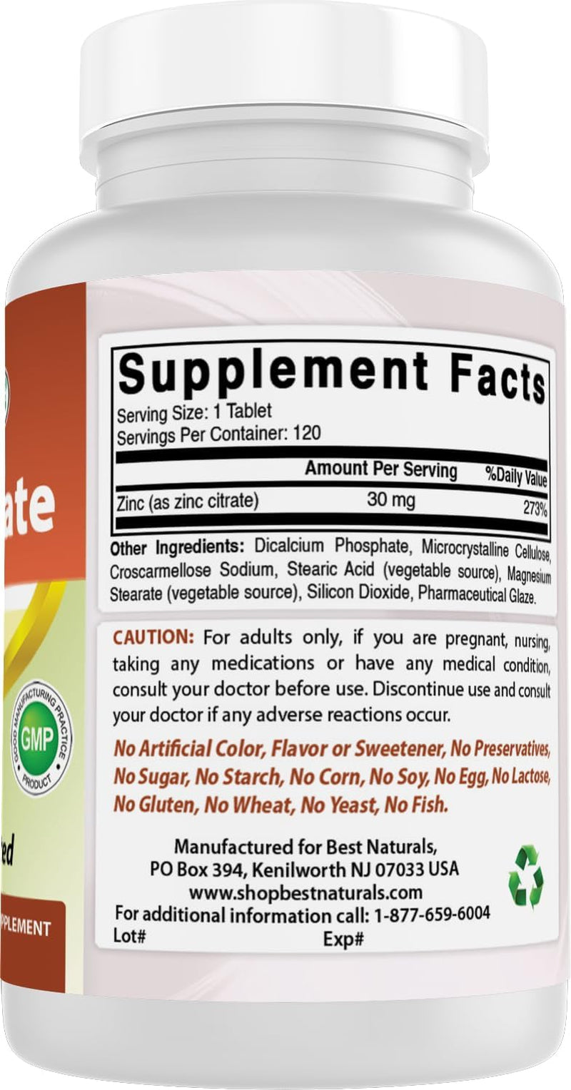 Zinc Citrate 30 Mg - Immune Support - 120 Tablets