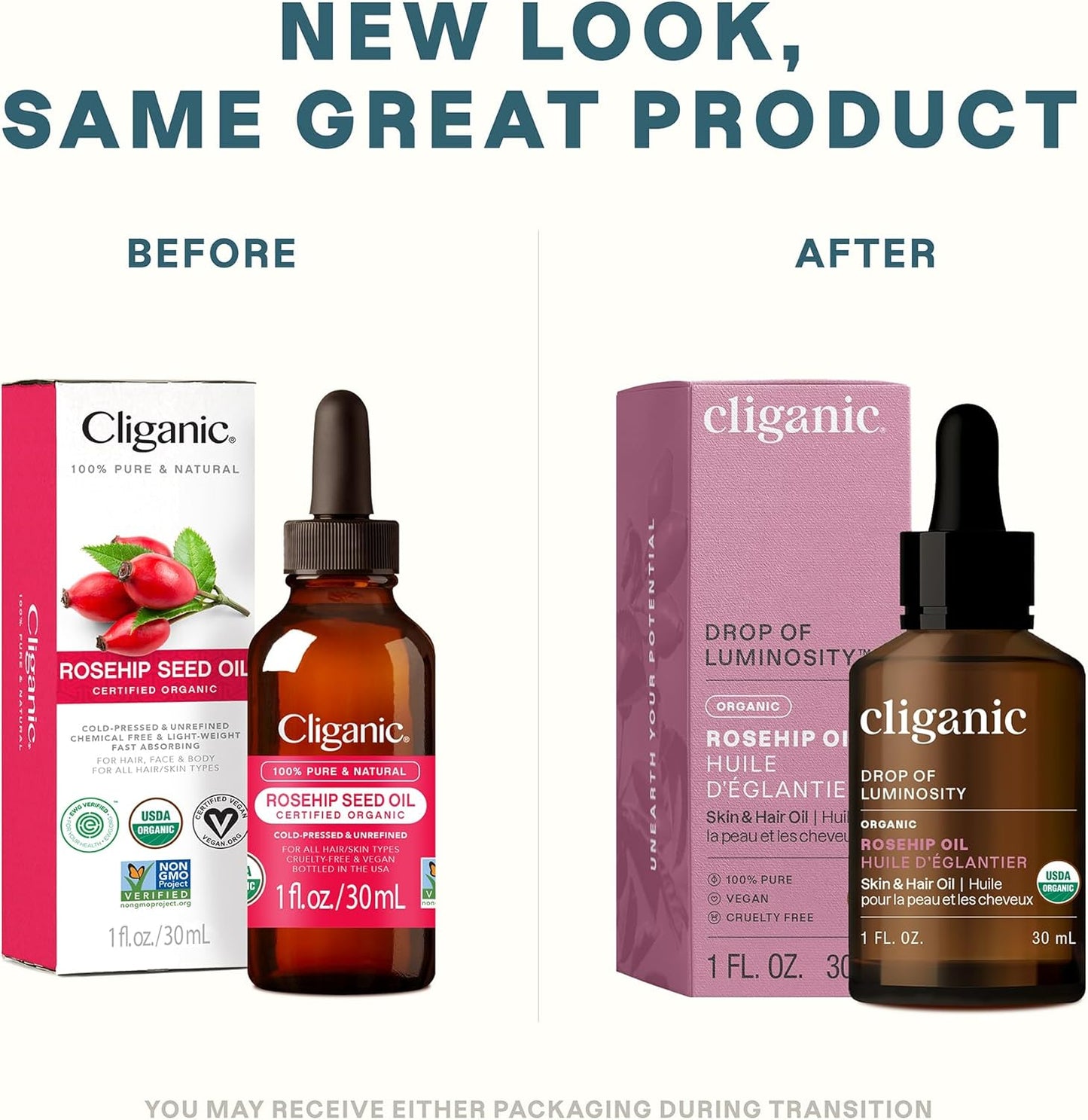 Organic Rosehip Seed Oil for Face, 100% Pure | Natural Cold Pressed Unrefined Non-Gmo | Carrier Oil for Skin, Hair & Nails (Packaging May Vary)