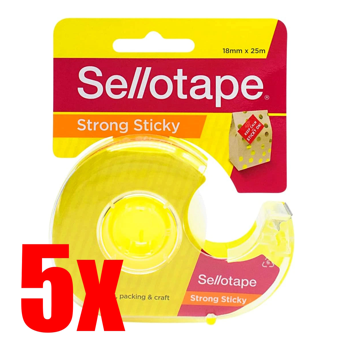 5X Sellotape Sticky Tape with Dispenser 18mm X 25M clear glossy strong waterproof
