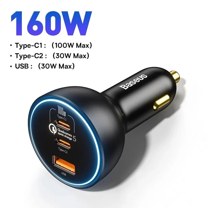 Baseus 5A 160W/100W/30W Quick Charge QC 4.0 QC3.0 Dual USB, USB A Type C Car Charger
