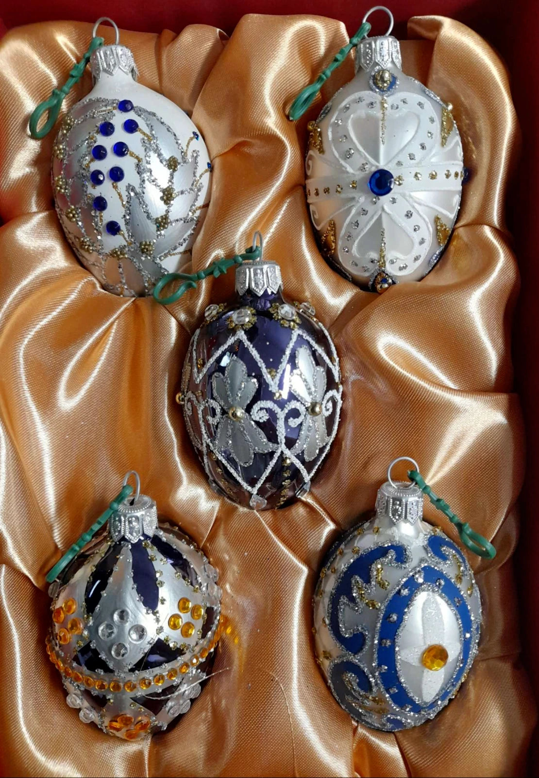 5pcs Indoor Hand Decorated Luxary Christmas Tree Glass Ornaments with Crystals
